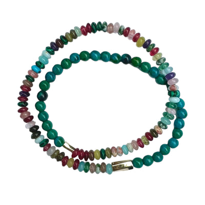 luis morais multicolored gemstone beaded double wrap bracelets 14k gold twisted hexagon tube beads