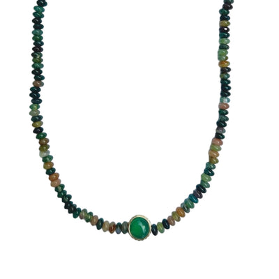 luis morais indian agate beaded necklace 14k gold color cabochon chrysoprase and malachite skull toggle clasp 16" 