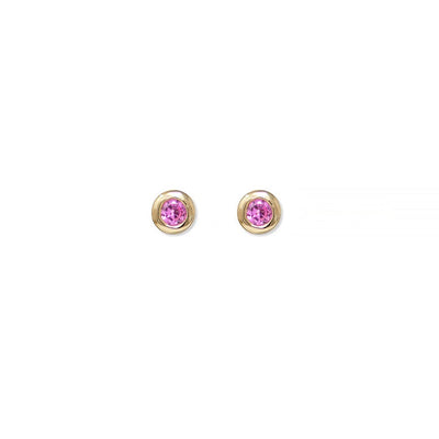 14K gold post earring pink sapphire bezel setting Art-Deco micro studs layering Anzie