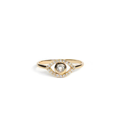 Diamonds Evil Eye gold stackable ring signet celestial white topaz Anzie
