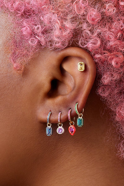14k yellow gold ruby huggies hoop earrings Alison Lou