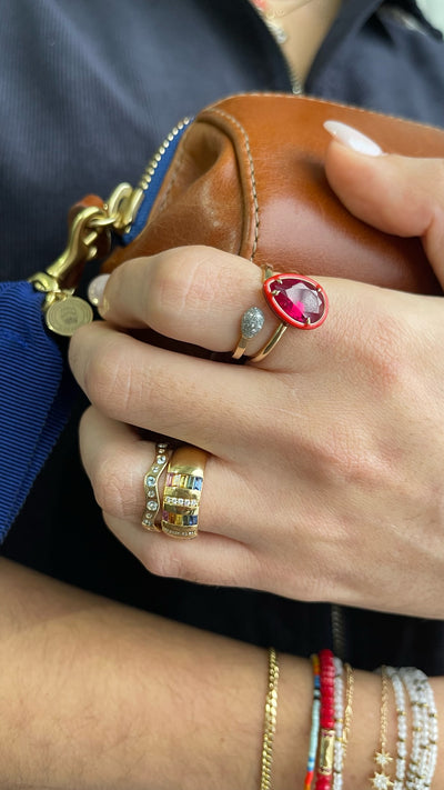 Alison Lou pear shaped gold enamel gemstone ring