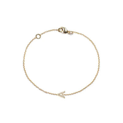 14k yellow gold chain diamond bracelet personalized with A initial Anzie wedding Mother’s Day