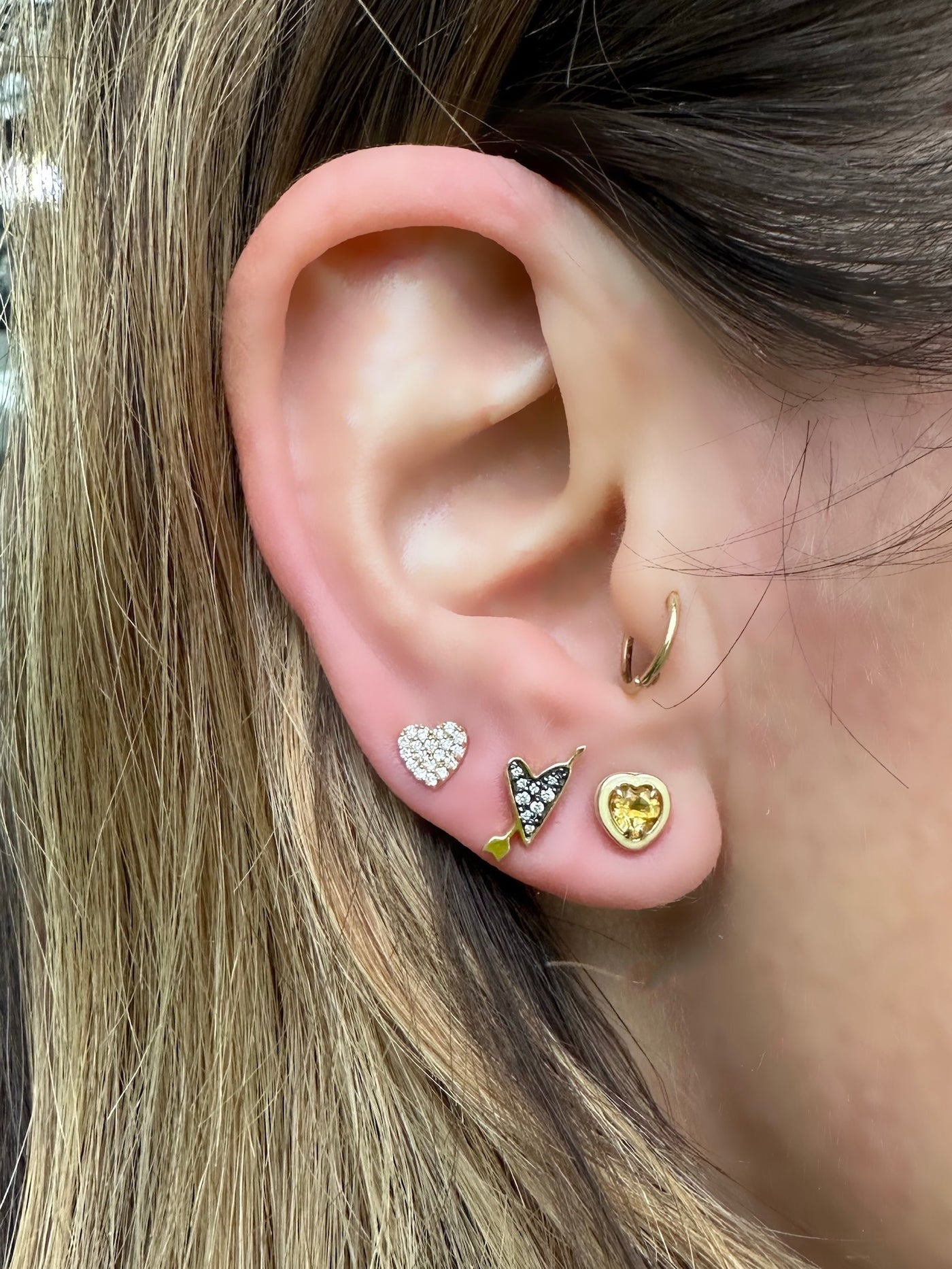 Alison Lou gemstone enamel heart stud earrings
