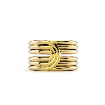 14k Yellow gold thick band Alexa Sidaris grooves 