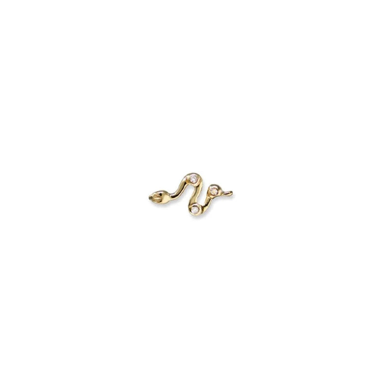 14k yellow gold snake, diamond earring stud Anzie Mel Soldera designer dainty