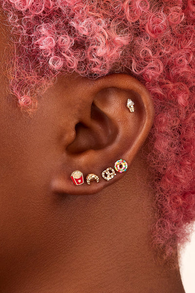 Alison Lou 14k yellow gold red enamel french fry stud earring