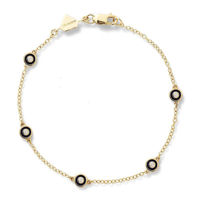Alison Lou black enamel diamond bezel by the yard bracelet 14k yellow gold white diamond