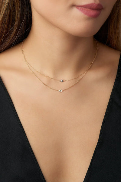 Alison Lou neon pink diamond enamel bezel necklace 14k yellow gold charm