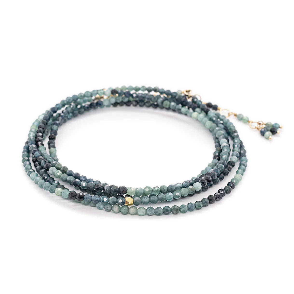 Anne Sportun 14k yellow gold ombre blue tourmaline faceted beaded wrap bracelet necklace