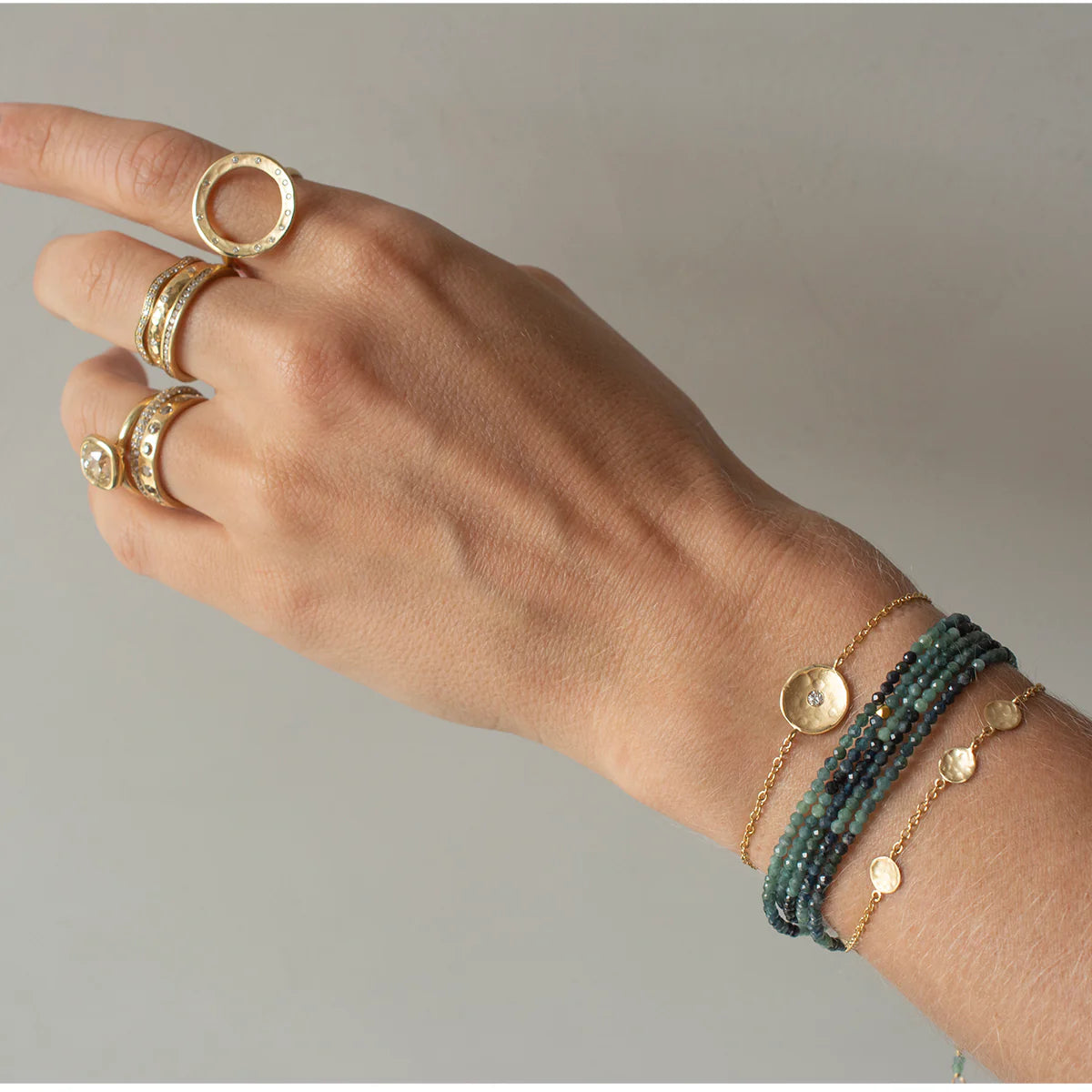 Anne Sportun 14k yellow gold ombre blue tourmaline faceted beaded wrap bracelet necklace