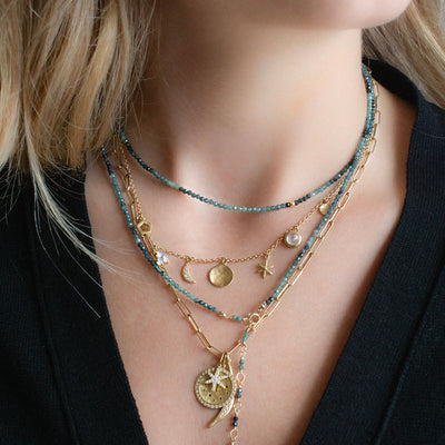 Anne Sportun 14k yellow gold ombre blue tourmaline faceted beaded wrap bracelet necklace