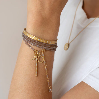 Anne Sportun mink moonstone pink faceted beaded wrap bracelet or necklace. Comes in your choice of many gemstone options