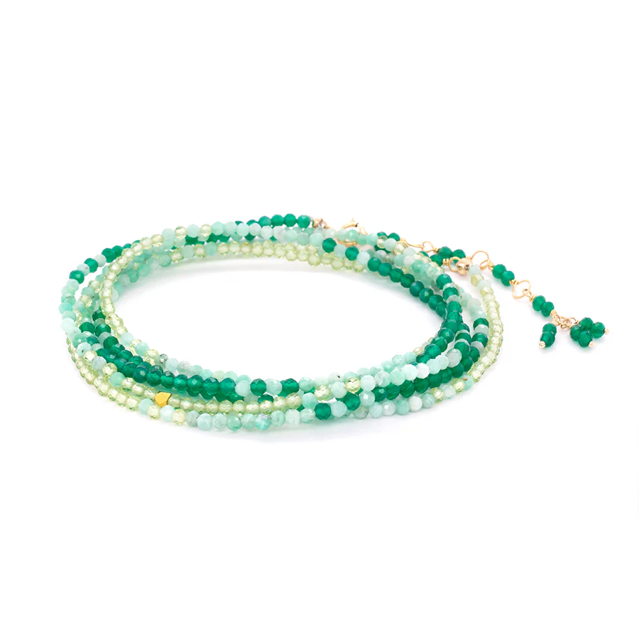Anne Sportun 14k yellow gold faceted beaded gemstone wrap bracelet necklace - peridot, emerald, green onyx