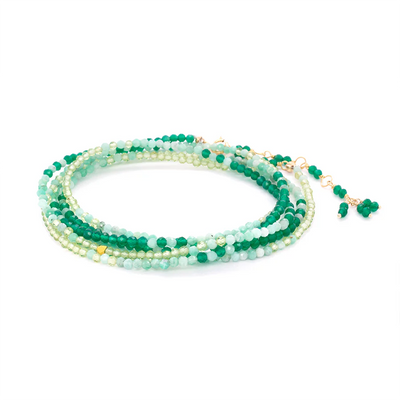 Anne Sportun 14k yellow gold faceted beaded gemstone wrap bracelet necklace - peridot, emerald, green onyx