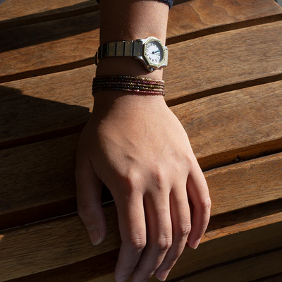 Anne Sportun ombre red garnet obsidian and brown faceted beaded wrap bracelet or necklace. Comes in your choice of many gemstone options.