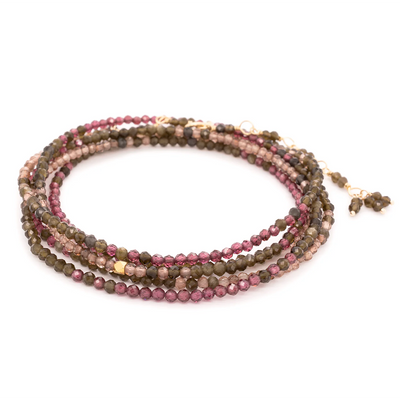 Anne Sportun ombre red garnet obsidian and brown faceted beaded wrap bracelet or necklace. Comes in your choice of many gemstone options.