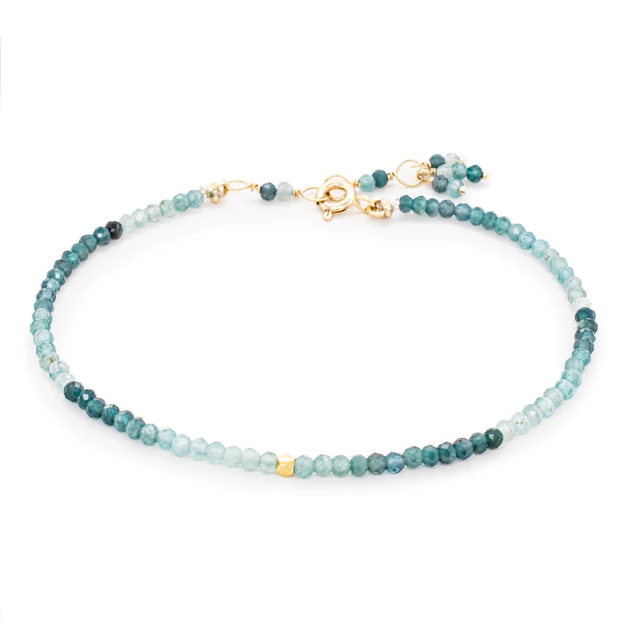 Anne Sportun 14k and 18k yellow gold faceted beaded Teal Grandidierite adjustable wrap bracelet