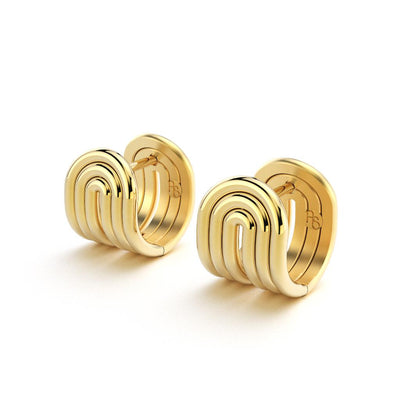 Alexa Sidaris 14k yellow gold radiant loop earrings. These hoops are a mix between a cuff and a huggie with a clip closure