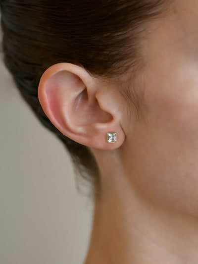 Anzie 14k yellow gold sqaure bezel set with white topaz stud earrings