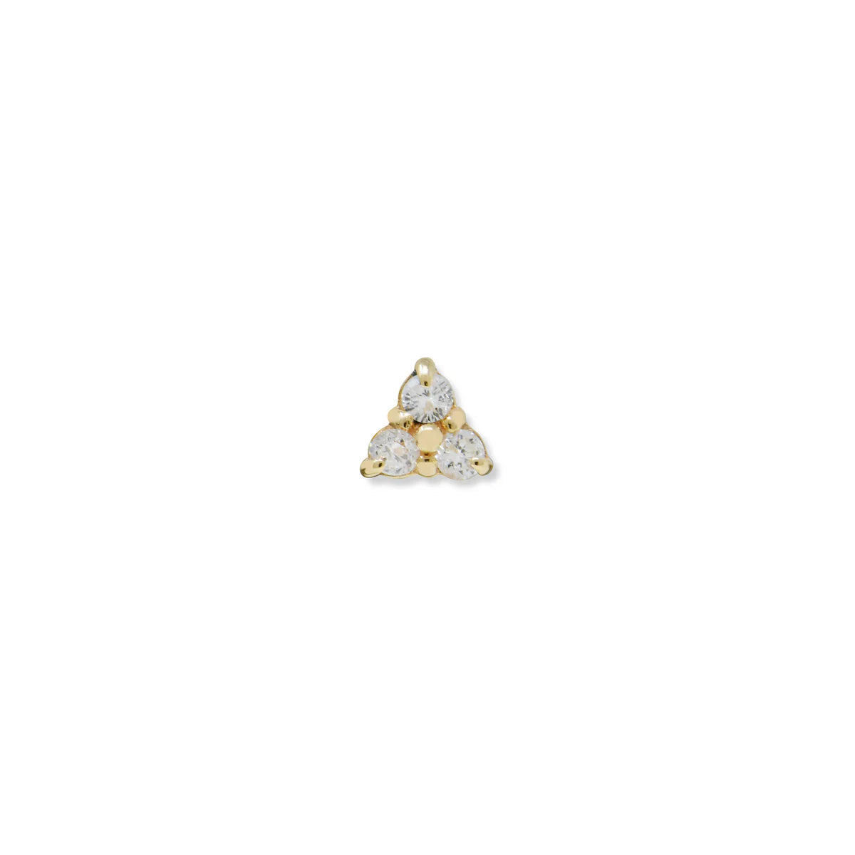 Anzie 14k yellow gold and white diamond triangle trio cluster stud earring