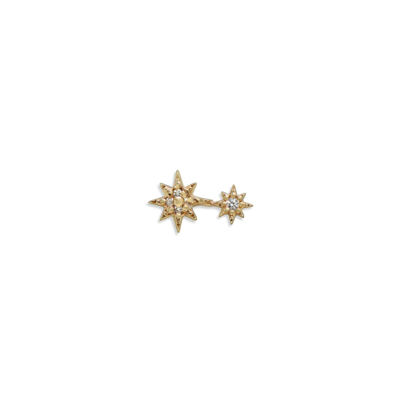 Anzie 14k yellow gold and white diamond double star stud earring