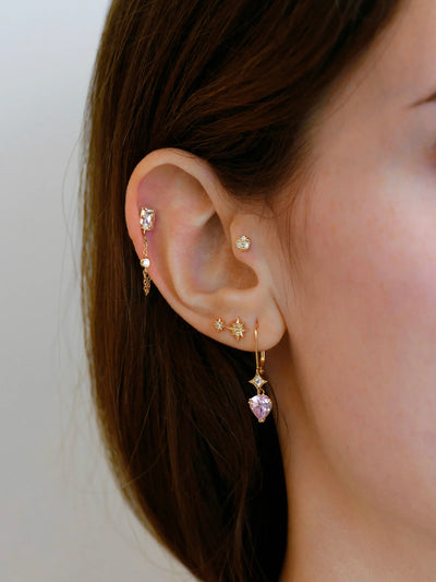 Anzie 14k yellow gold and white diamond double star stud earring, multiple piercings curated ear
