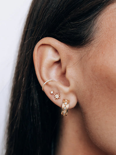 Anzie 14k yellow gold and white diamond double star stud earring