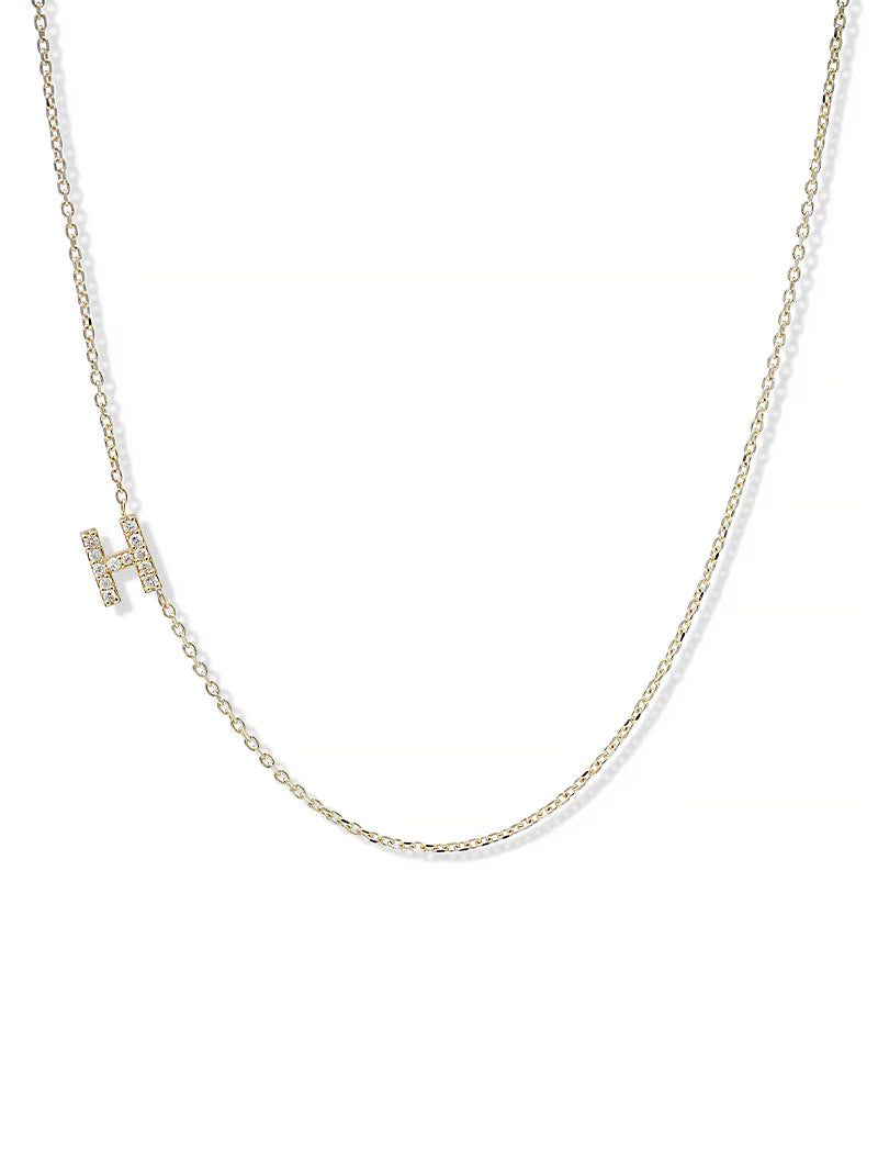 Anzie gold chain necklace with a diamond personalized initial H