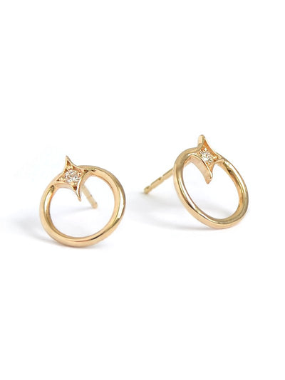 Anzie 14k yellow gold Jac+Jo gothic open circle studs with diamonds
