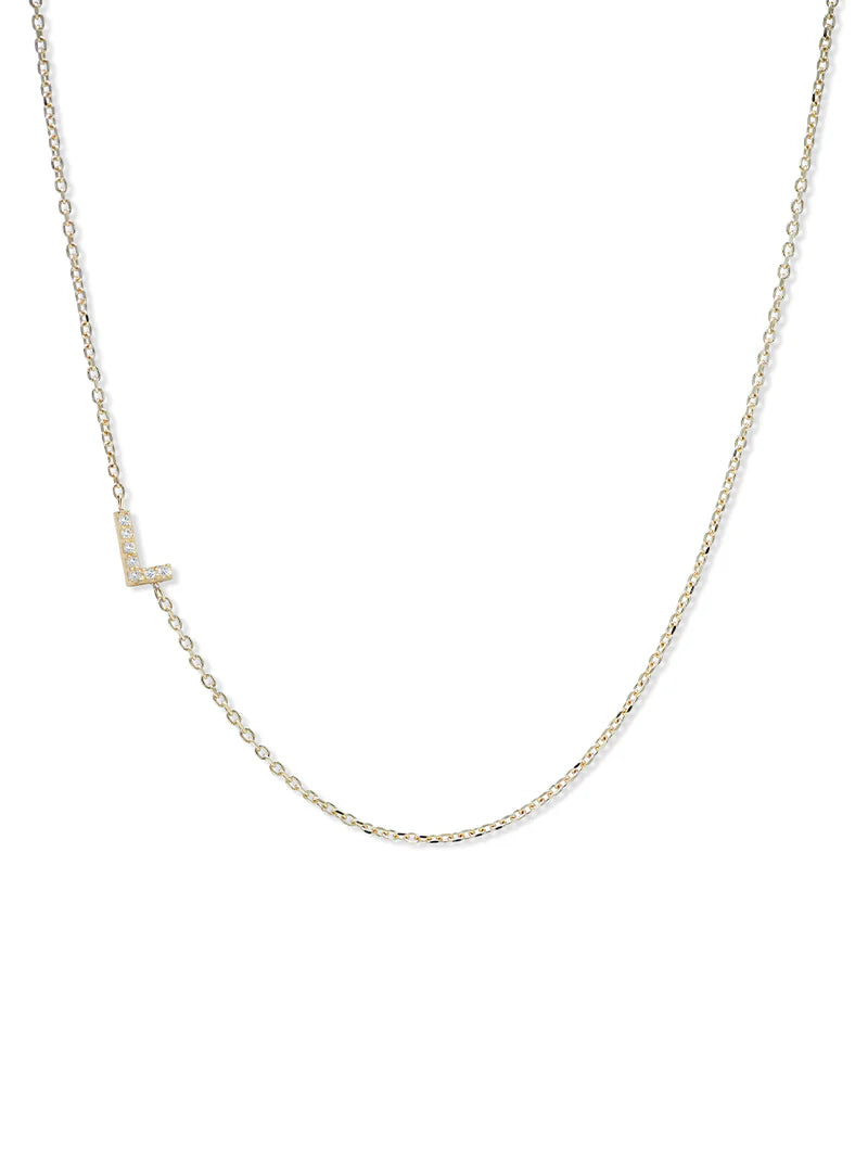 Anzie gold chain necklace with a diamond personalized initial L