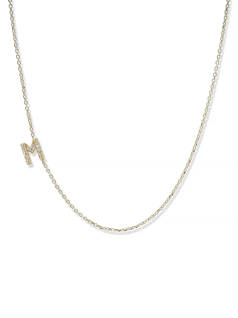 Anzie gold chain necklace with a diamond personalized initial M