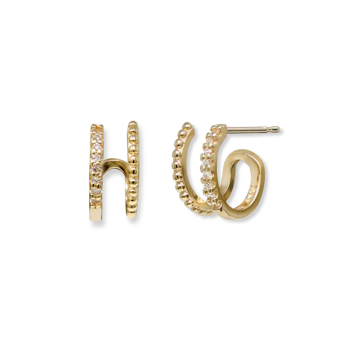 Anzie x Mel Soldera 14k yellow gold and pave white diamond double hoop earrings