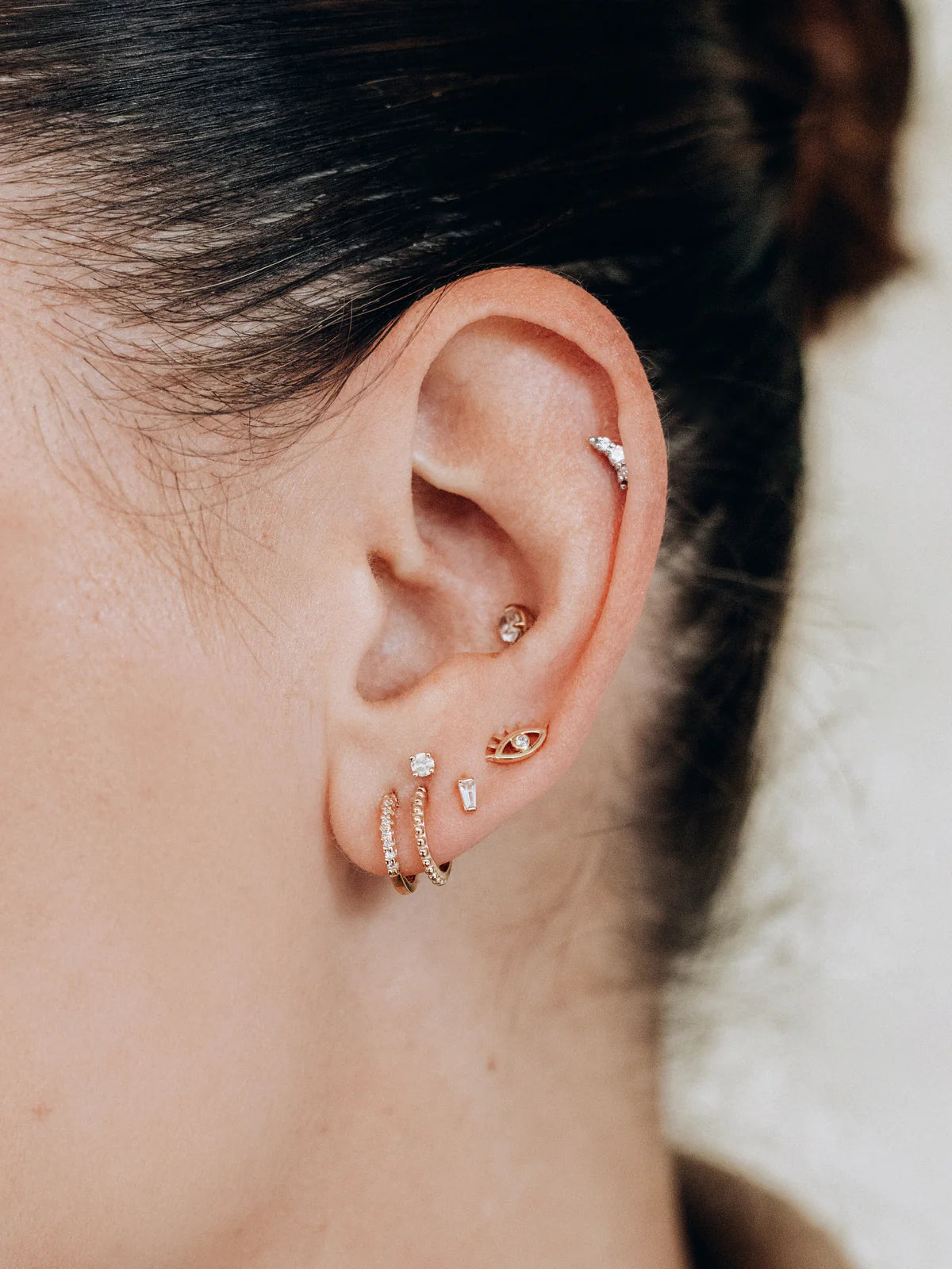Anzie x Mel Soldera 14k yellow gold and pave white diamond double hoop earrings, curated white diamond ear style