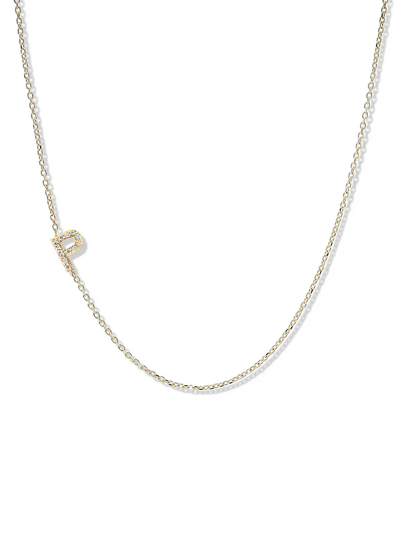 Anzie gold chain necklace with a diamond personalized initial P