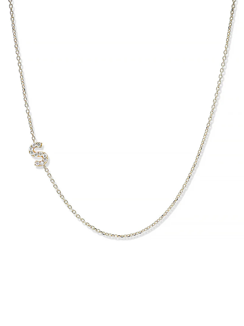 Anzie gold chain necklace with a diamond personalized initial S