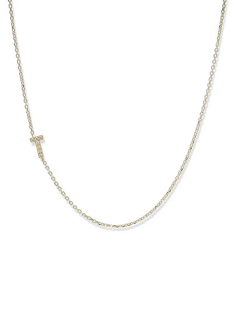Anzie gold chain necklace with a diamond personalized initial T