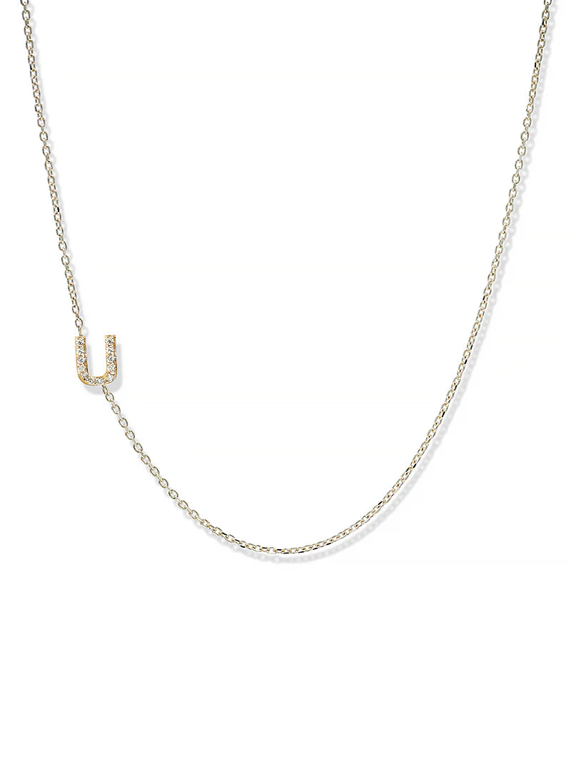 Anzie gold chain necklace with a diamond personalized initial U