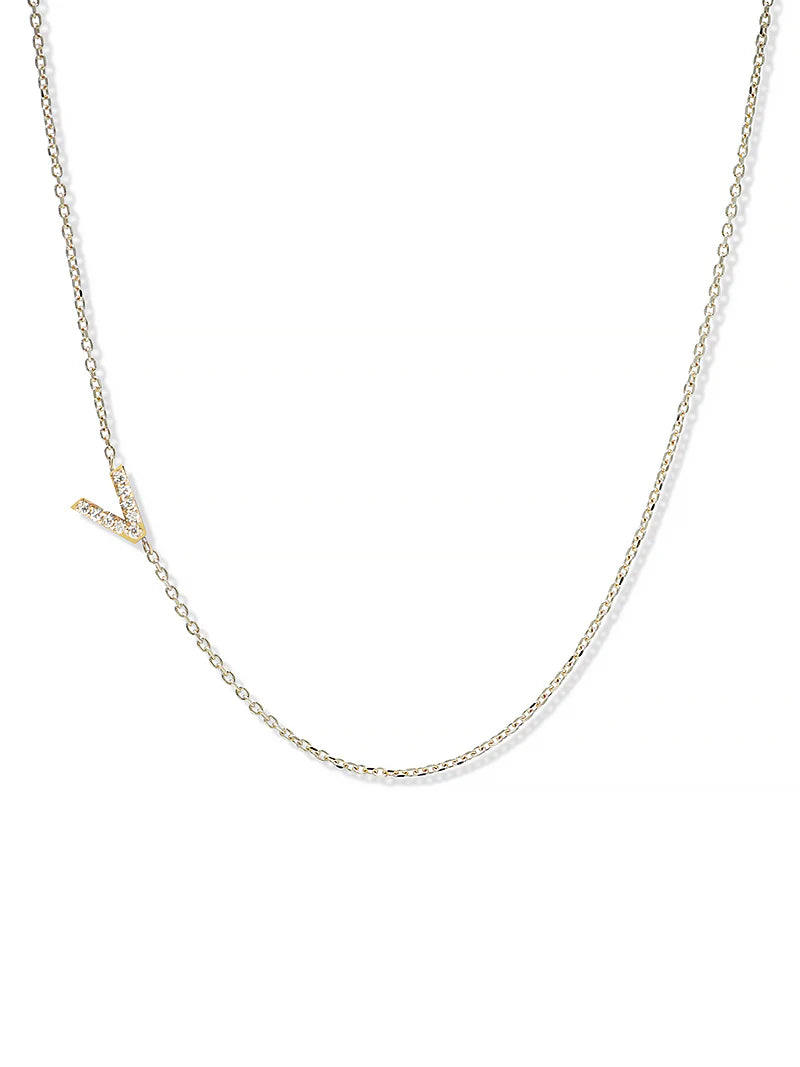 Anzie gold chain necklace with a diamond personalized initial V