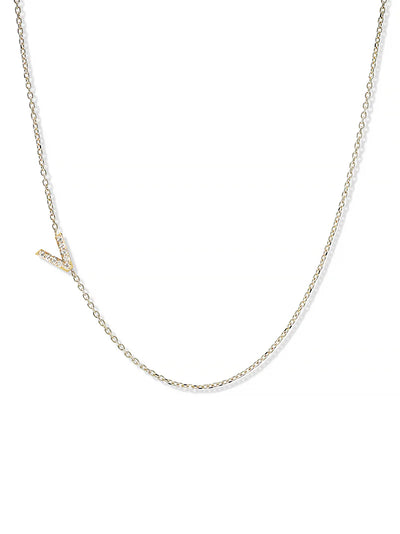 Anzie gold chain necklace with a diamond personalized initial V