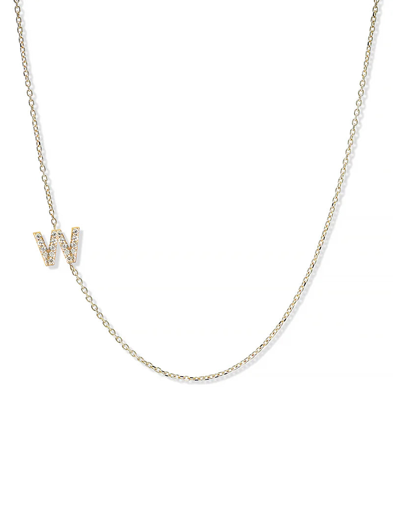Anzie gold chain necklace with a diamond personalized initial W