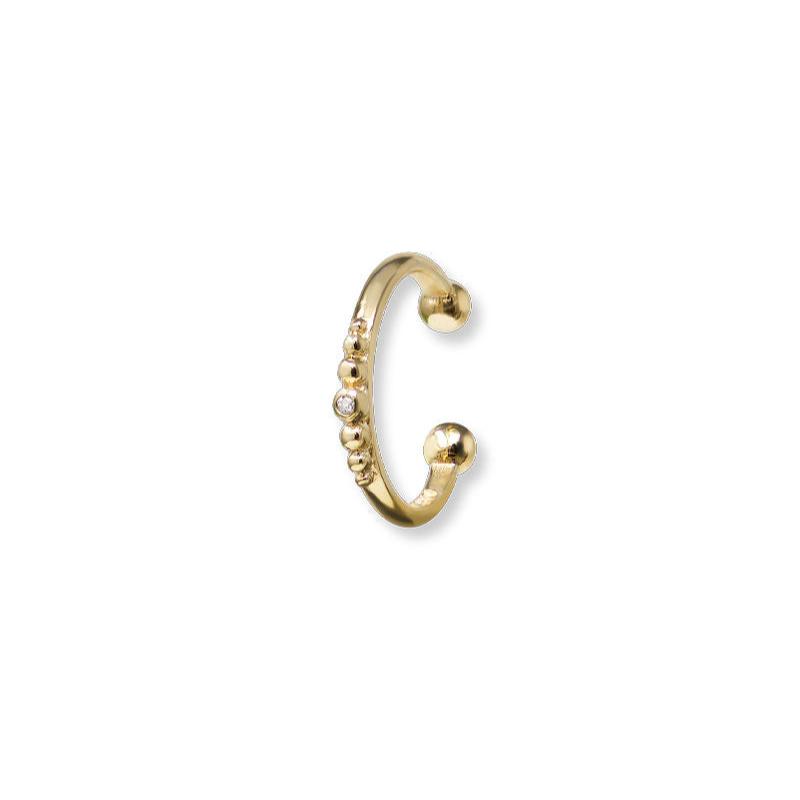 Anzie x Mel Soldera 14k yellow gold ear cuff with a dew drop detailing and white diamond center
