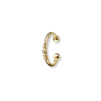 Anzie x Mel Soldera 14k yellow gold ear cuff with a dew drop detailing and white diamond center