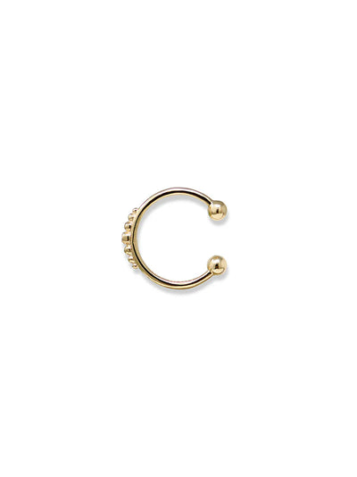 Anzie x Mel Soldera 14k yellow gold ear cuff with a dew drop detailing and white diamond center