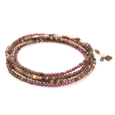 anne sportun ombre red garnet obsidian and brown garnet faceted beaded wrap bracelet necklace 18k yellow gold