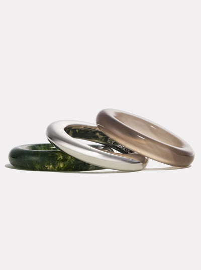 By Pariah Ring Stack Moss Agate Grey Agate Sterling Silver Rings