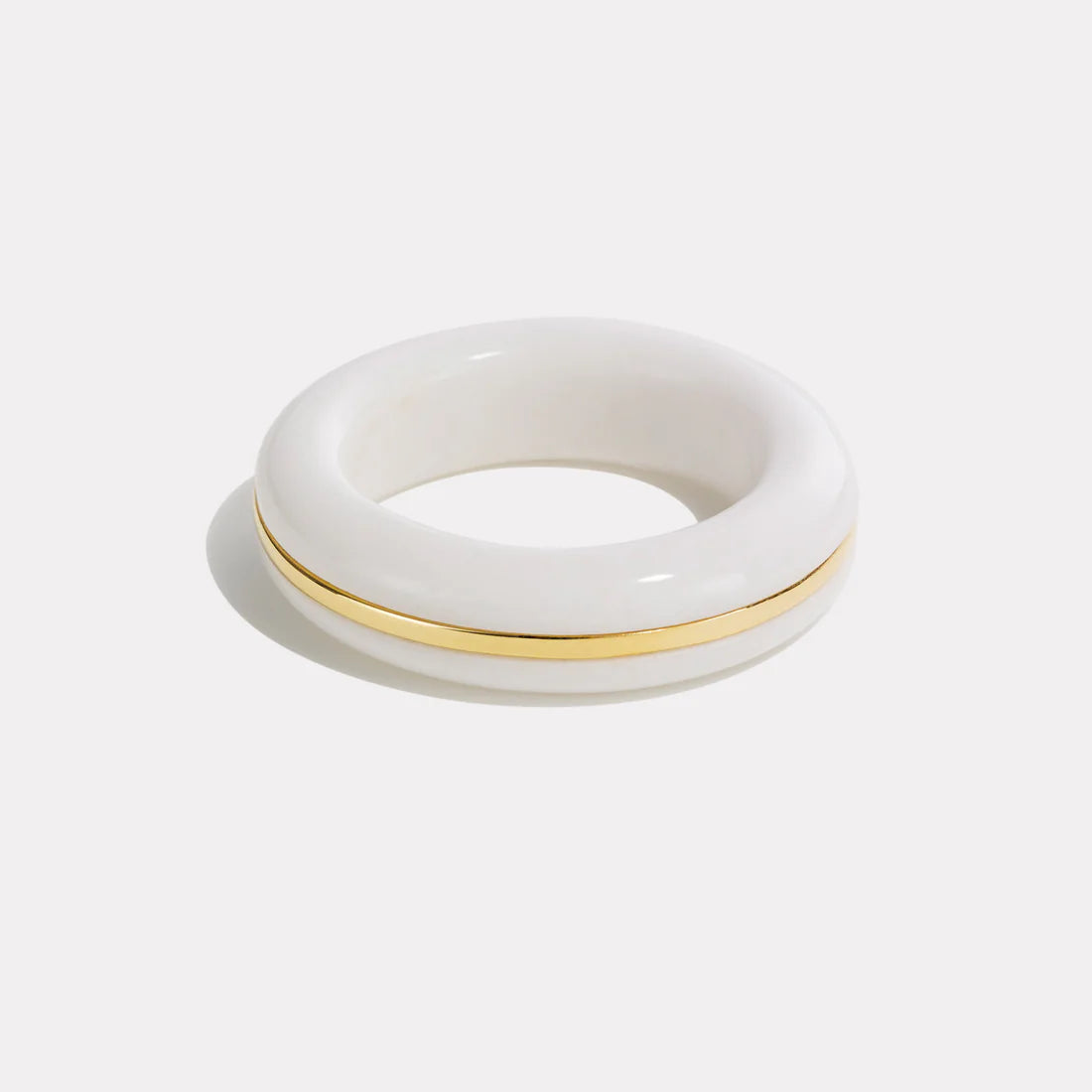 By Pariah White Agate ring with a gold 14k yellow gold band 