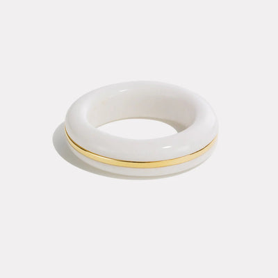 By Pariah White Agate ring with a gold 14k yellow gold band 