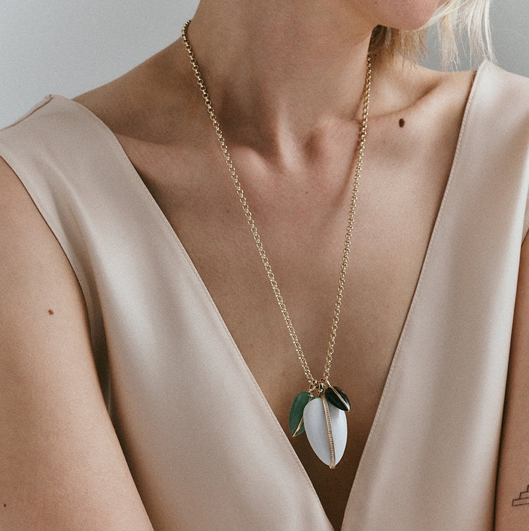 By Pariah green aventurine pendant wrapped in 14k yellow gold