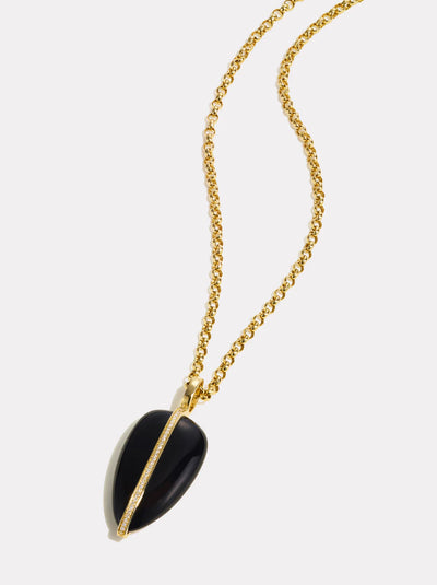 By Pariah black onyx pendant wrapped in 14k yellow gold with white diamonds